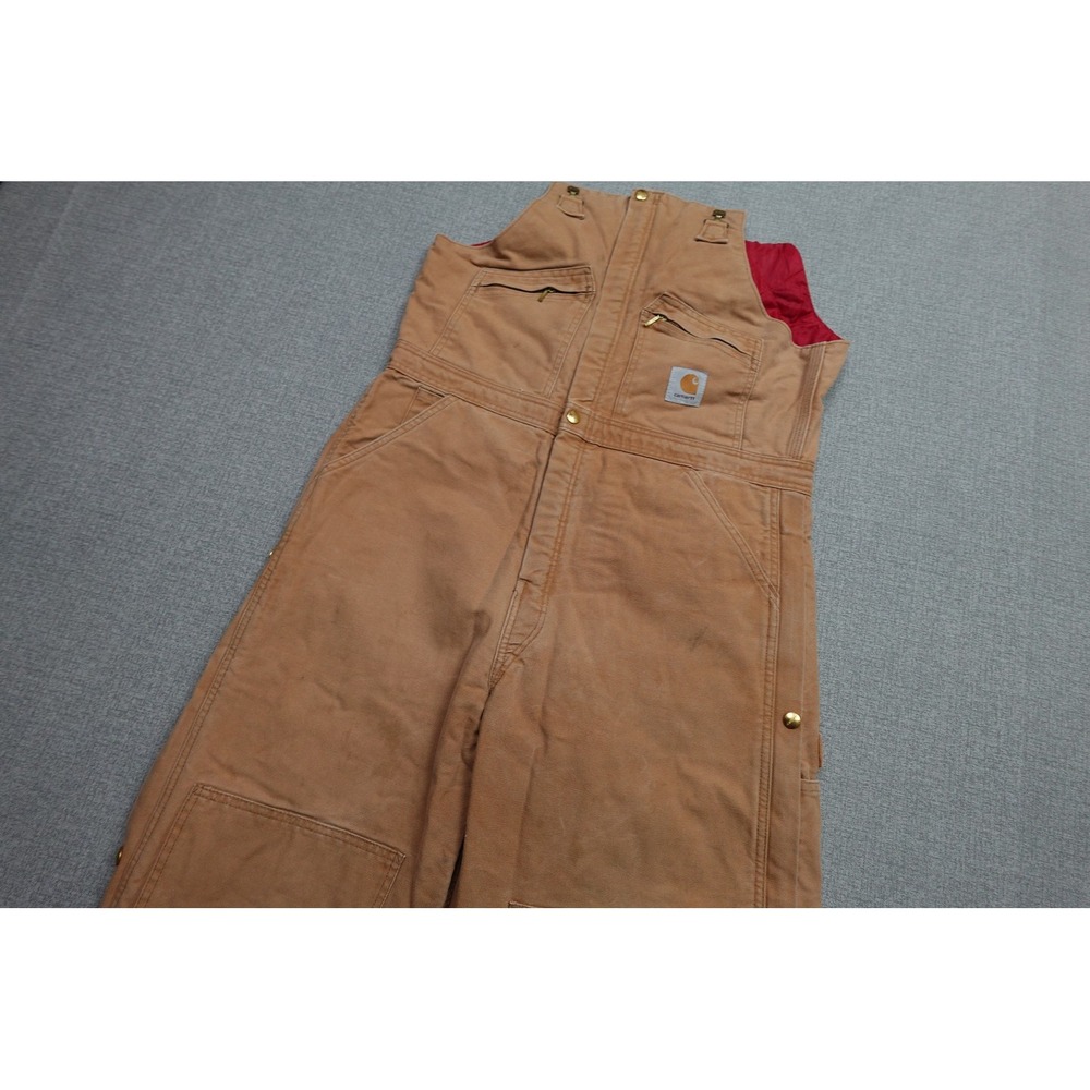 Carhartt Overalls Mens 38x32Brown Insulated Duck Canvas Bib Lined Workwear
